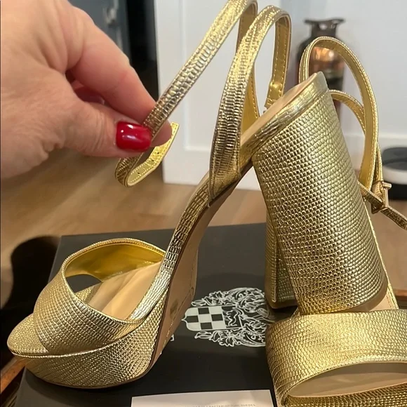 Vince Camuto Gold Metallic Heels with Ankle Strap - Picture 9 of 14